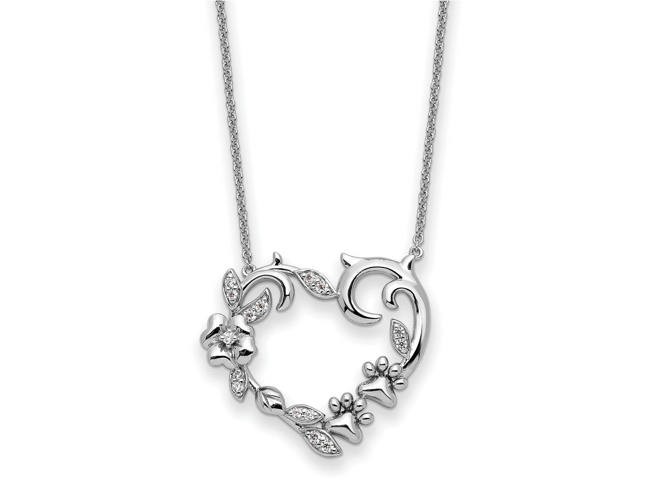Sentimental Expressions 925 Sterling Silver Cable  CZ My Special Pet Heart Necklace 18 Inches x 26 mm