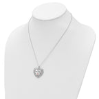 Sentimental Expressions 925 Sterling Silver  Pink CZ Breast Cancer Heart Necklace 18 Inches x 27 mm