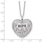 Sentimental Expressions 925 Sterling Silver  Pink CZ Breast Cancer Heart Necklace 18 Inches x 27 mm