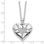 Sentimental Expressions 925 Sterling Silver Cable CZ Antiqued Love You To Pieces Necklace 18 Inches x 26 mm