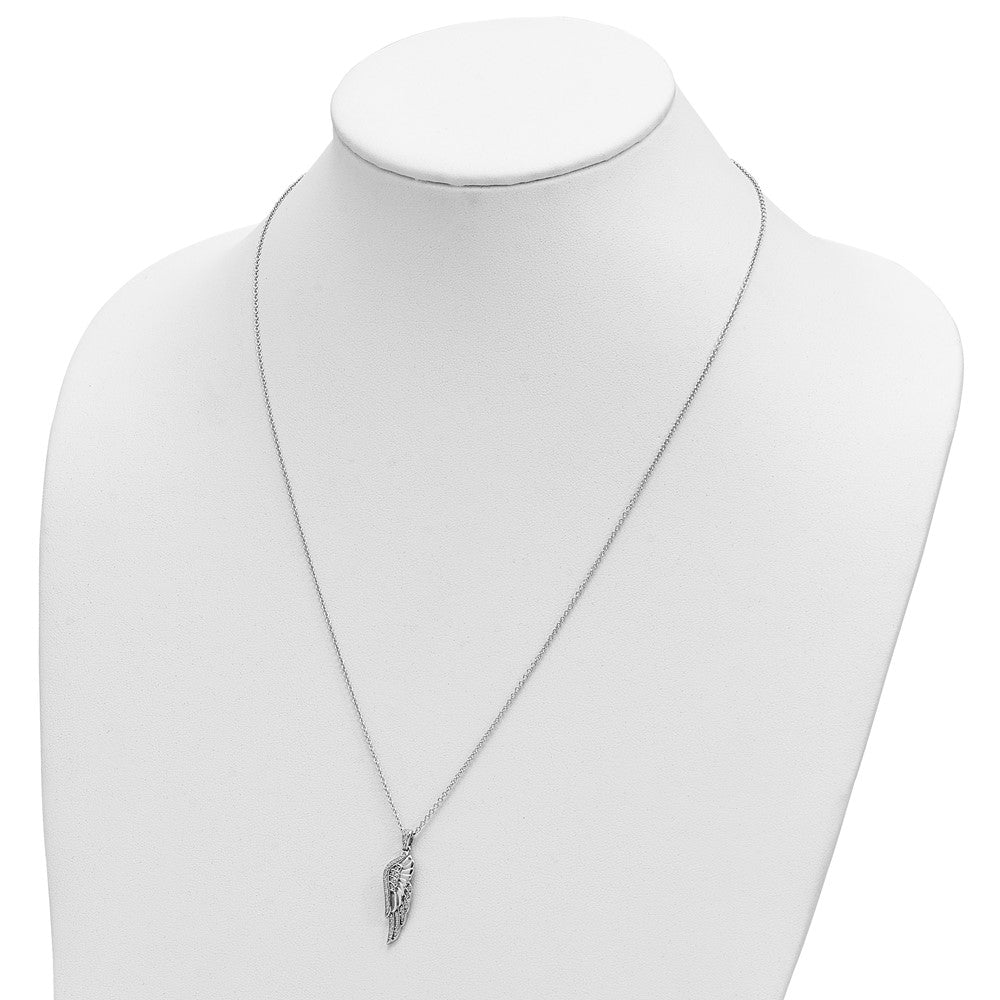 Sentimental Expressions 925 Sterling Silver Cable  CZ Heaven Sent Wing 22in Necklace 22 Inches x 8.2 mm