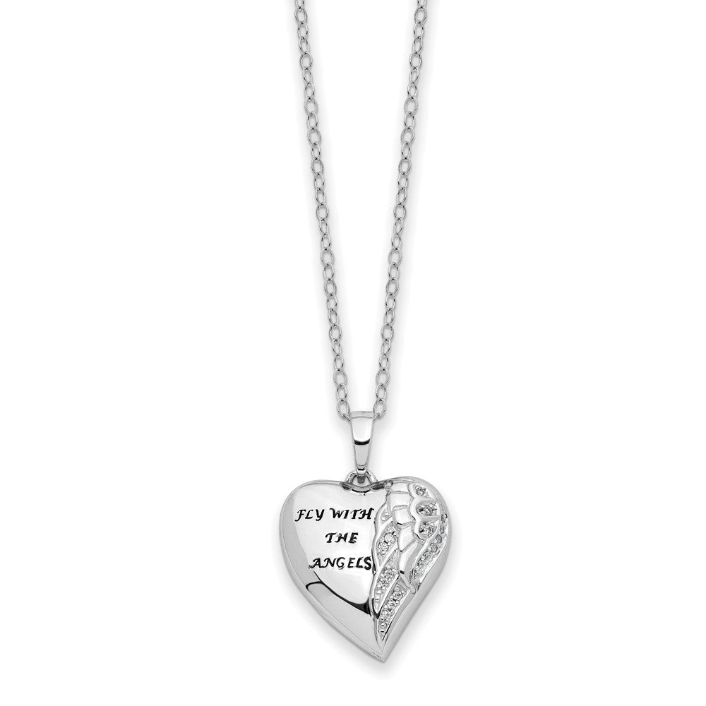 Sentimental Expressions 925 Sterling Silver Rhodium Antiqued CZ Fly W/Angels Ash Holder Necklace 18 Inches x 21 mm
