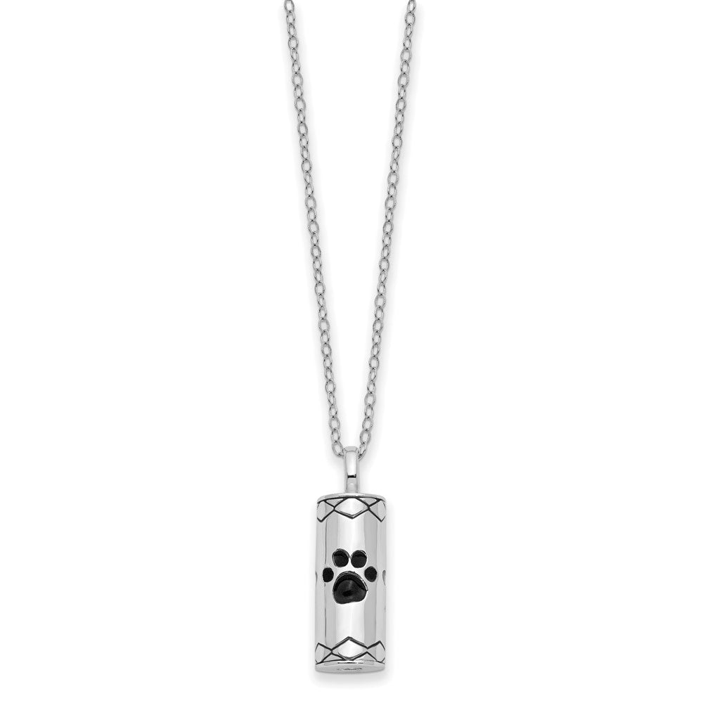 Sentimental Expressions 925 Sterling Silver Antiqued Paws Cylinder Ash Holder Necklace 18 Inches x 10 mm