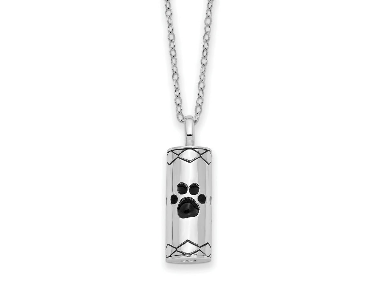 Sentimental Expressions 925 Sterling Silver Antiqued Paws Cylinder Ash Holder Necklace 18 Inches x 10 mm