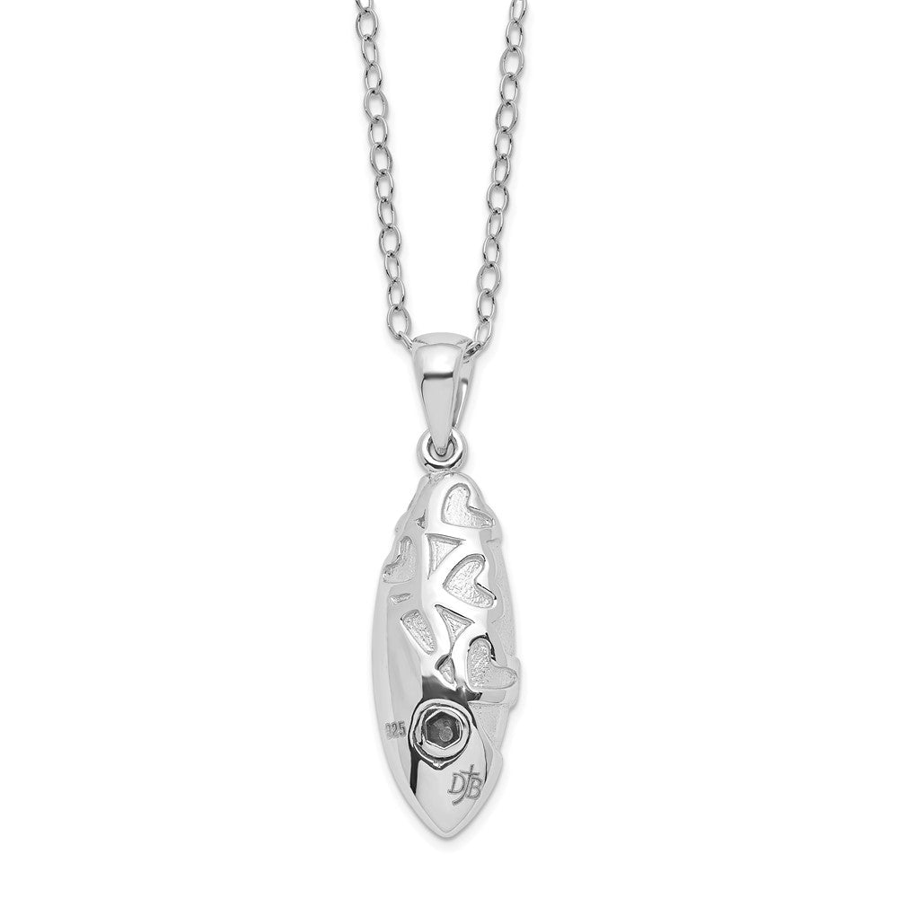 Sentimental Expressions 925 Sterling Silver  Scrolled Hearts Ash Holder Necklace 18 Inches x 10 mm