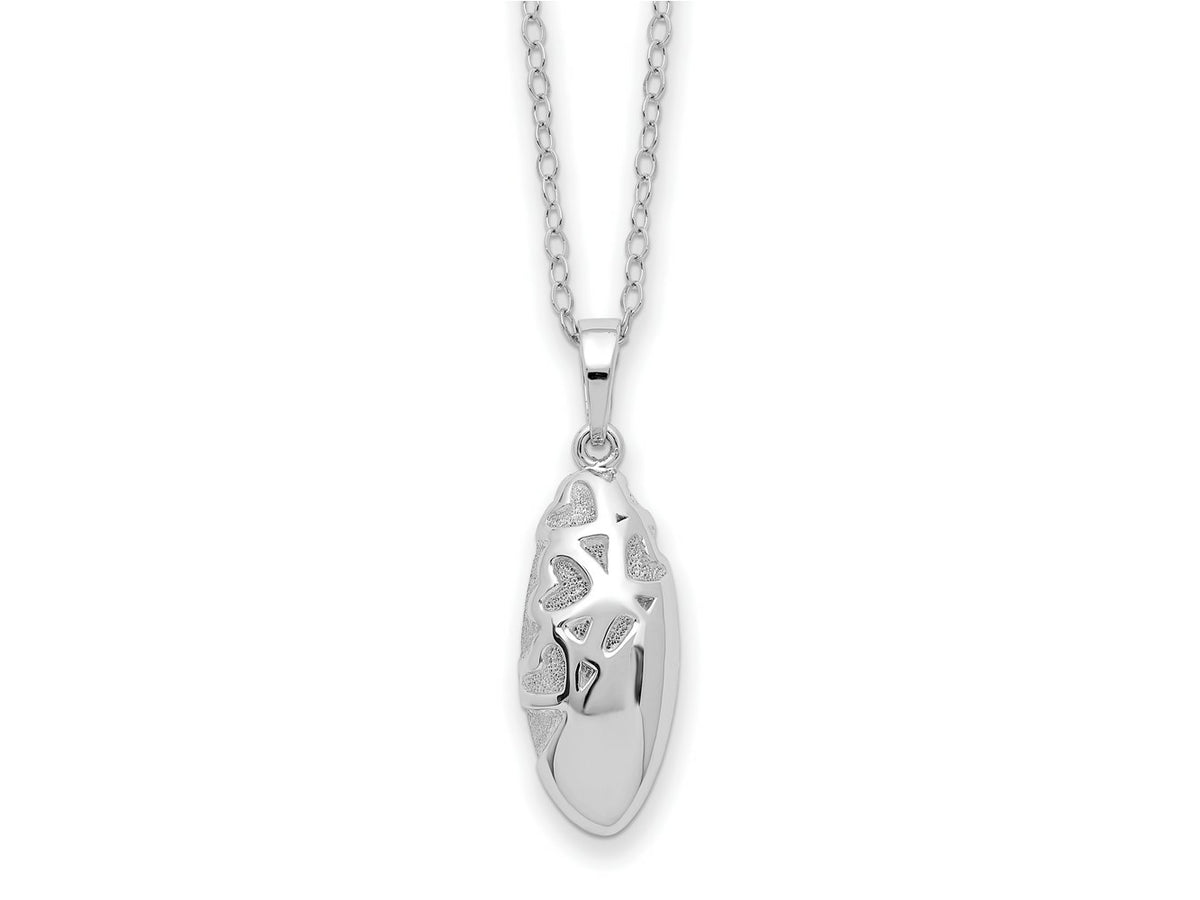 Sentimental Expressions 925 Sterling Silver  Scrolled Hearts Ash Holder Necklace 18 Inches x 10 mm