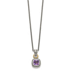 FJC Finejewelers Sterling Silver with 14kt Accent with Antiqued Amethyst Necklace 18 Inches x 14 mm