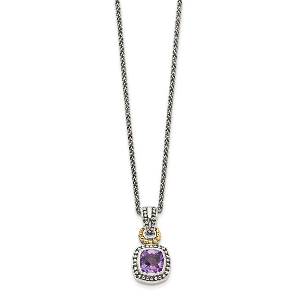 FJC Finejewelers Sterling Silver with 14kt Accent with Antiqued Amethyst Necklace 18 Inches x 14 mm