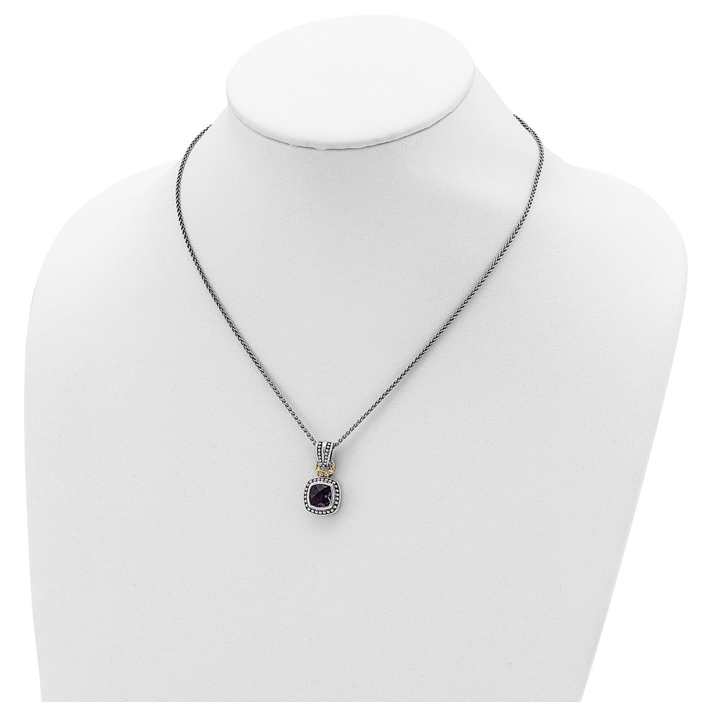 FJC Finejewelers Sterling Silver with 14kt Accent with Antiqued Amethyst Necklace 18 Inches x 14 mm