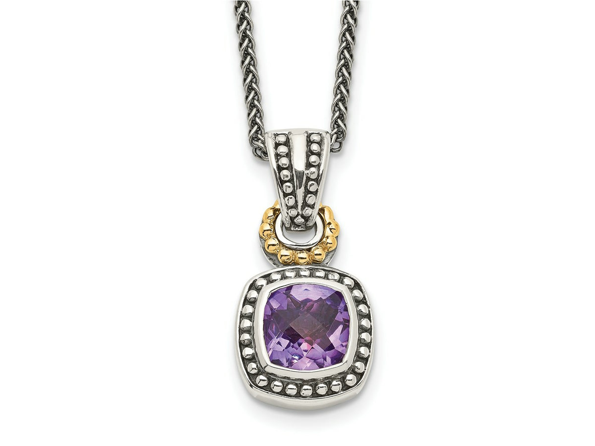 FJC Finejewelers Sterling Silver with 14kt Accent with Antiqued Amethyst Necklace 18 Inches x 14 mm