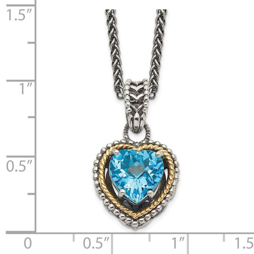 FJC Finejewelers Sterling Silver with 14k accent Antiqued Blue Topaz Heart Necklace 18 Inches x 13 mm