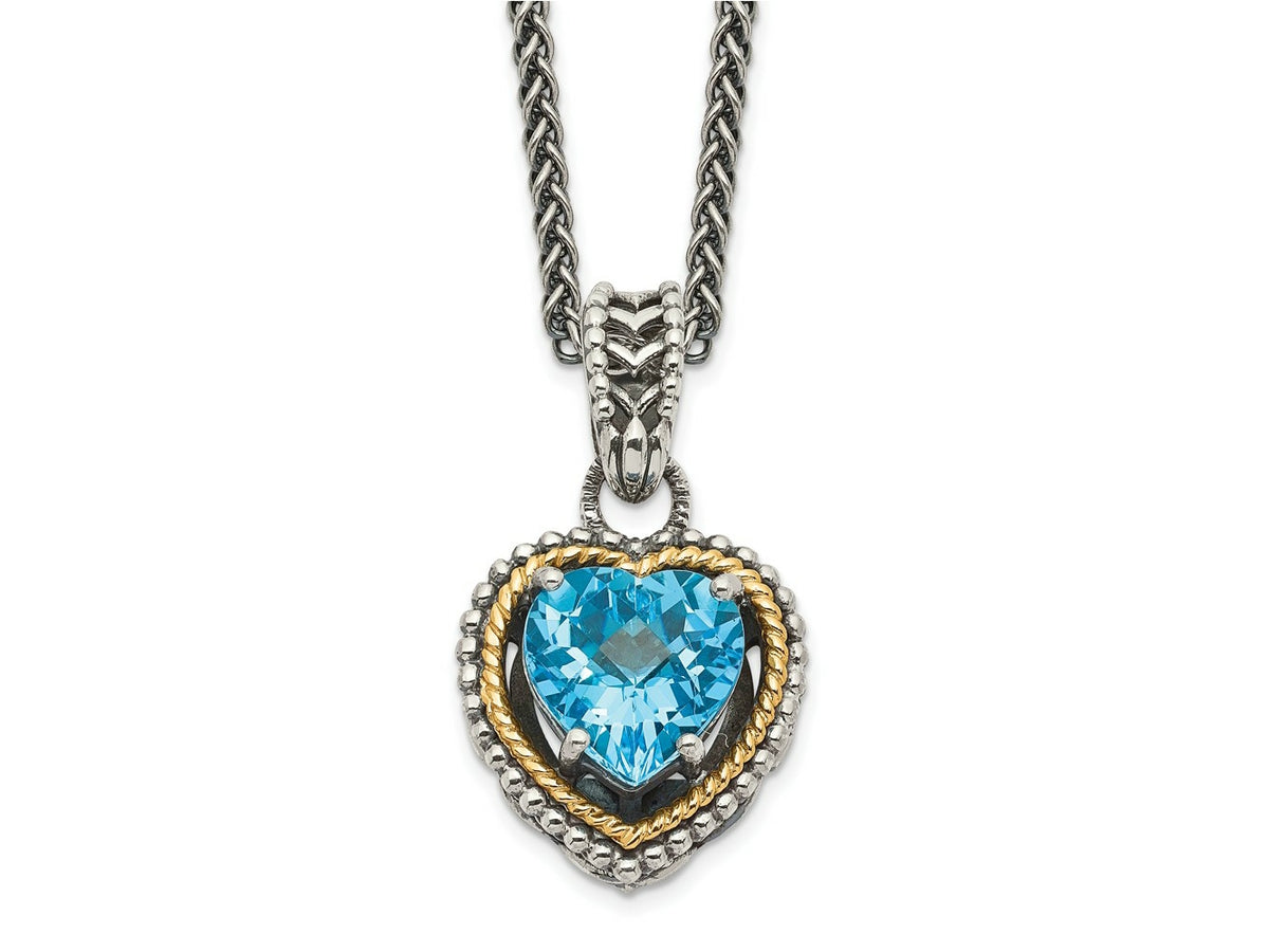 FJC Finejewelers Sterling Silver with 14k accent Antiqued Blue Topaz Heart Necklace 18 Inches x 13 mm