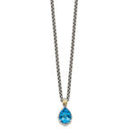 FJC Finejewelers Sterling Silver with 14k Accent Pendant  with Blue Topaz Necklace 18 Inches x 13 mm