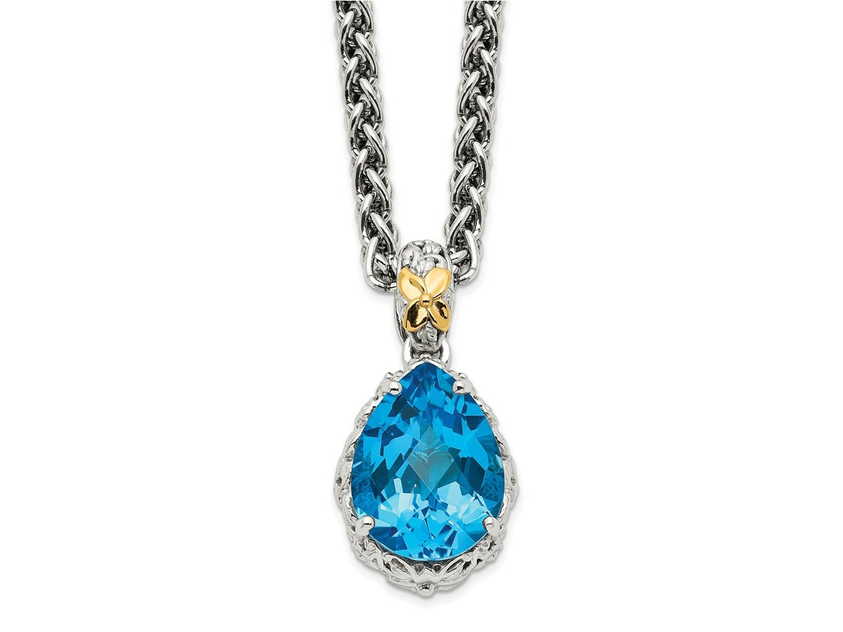 FJC Finejewelers Sterling Silver with 14k Accent Pendant  with Blue Topaz Necklace 18 Inches x 13 mm