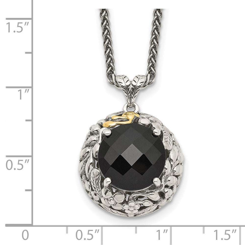 FJC Finejewelers Sterling Silver with 14k Accent Antiqued Onyx Necklace 18 Inches x 20 mm