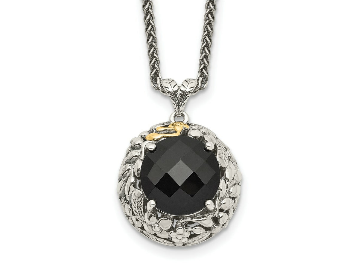 FJC Finejewelers Sterling Silver with 14k Accent Antiqued Onyx Necklace 18 Inches x 20 mm