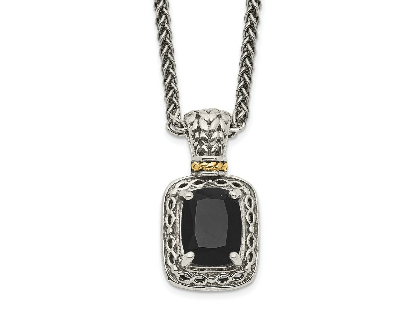 FJC Finejewelers  Sterling Silver with 14kt Accent Onyx Necklace 18 Inches