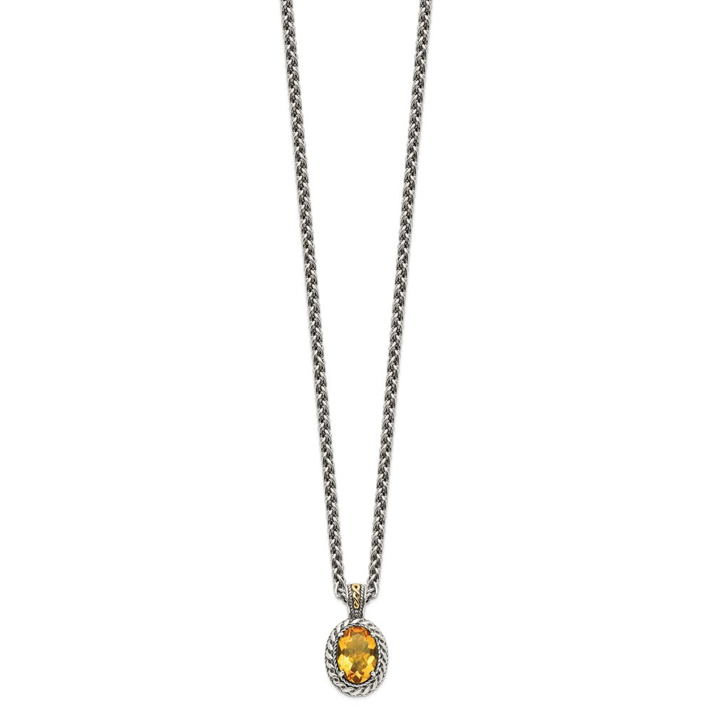 FJC Finejewelers Sterling Silver with 14kt Accent Antiqued Citrine Pendant Necklace18 Inches x 15 mm