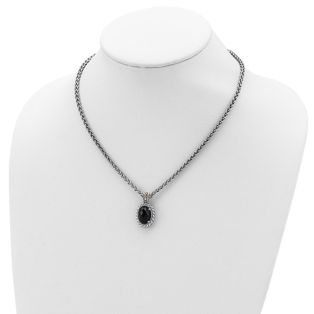 FJC Finejewelers Sterling Silver with 14kt Accent Spiga with Antiqued Onyx Necklace 18 Inches x 16 mm