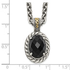FJC Finejewelers Sterling Silver with 14kt Accent Spiga with Antiqued Onyx Necklace 18 Inches x 16 mm