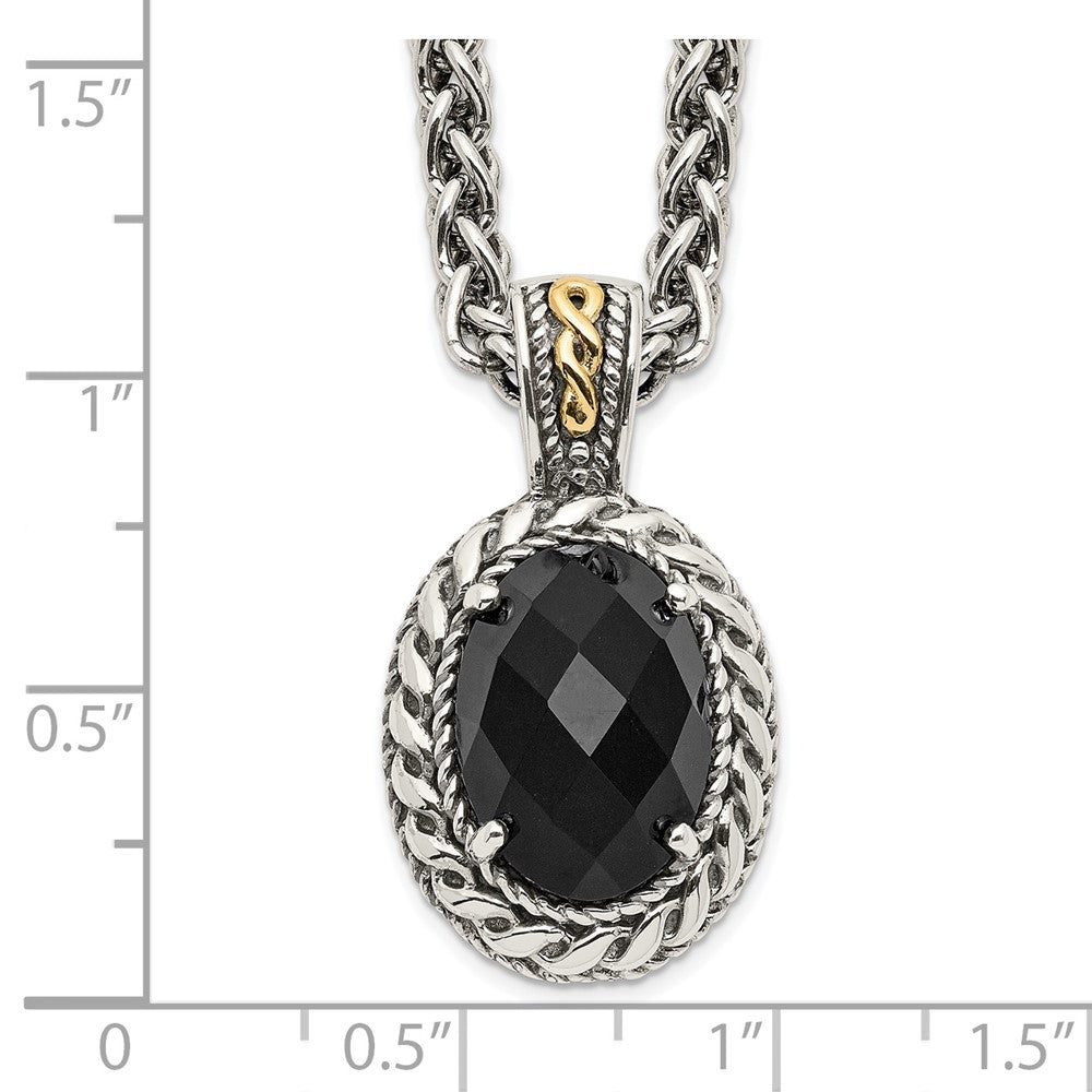 FJC Finejewelers Sterling Silver with 14kt Accent Spiga with Antiqued Onyx Necklace 18 Inches x 16 mm