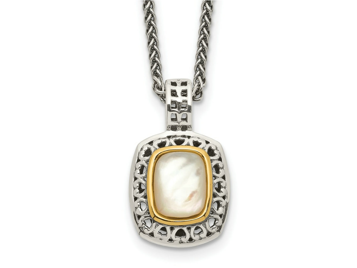 FJC Finejewelers Sterling Silver with 14kt Accent Fancy with Antiqued MOP Necklace 18 Inches x 14 mm