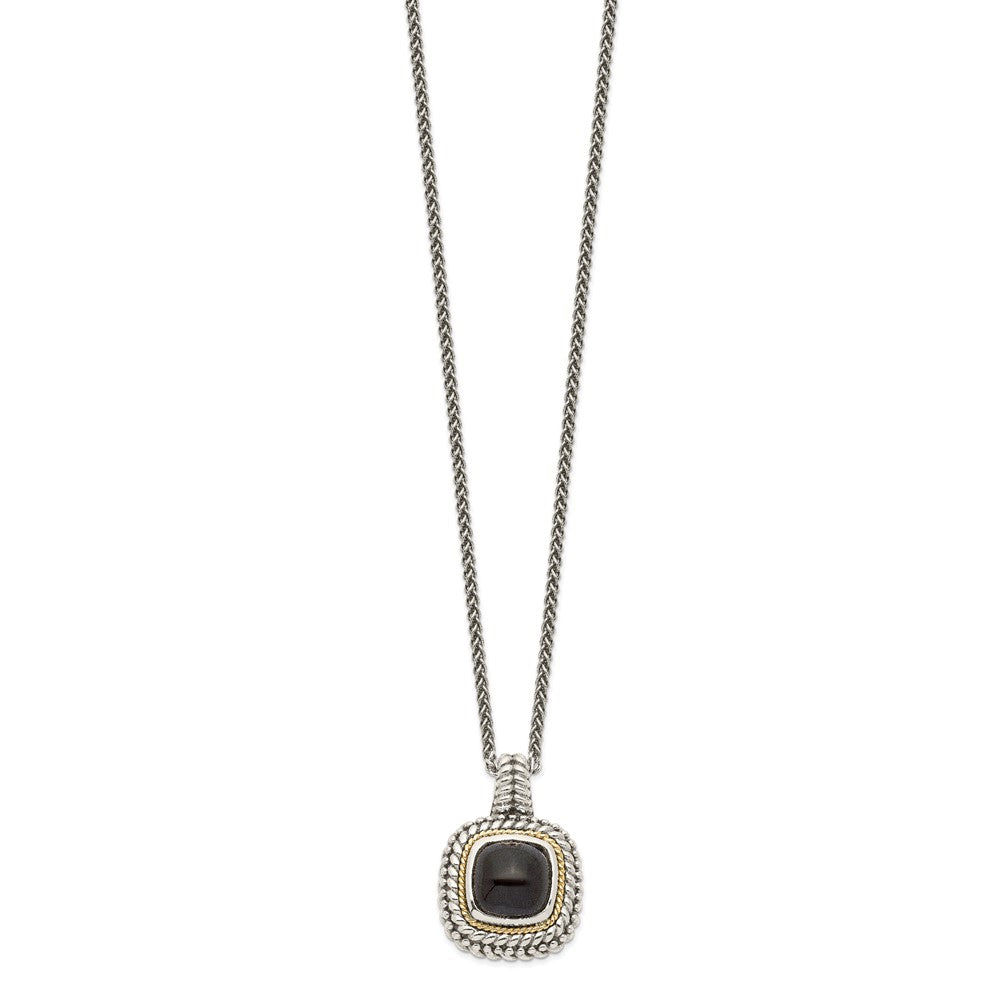 FJC Finejewelers Sterling Silver with 14kt Accent Antiqued Cabochon Onyx Necklace 18 Inches x 20 mm