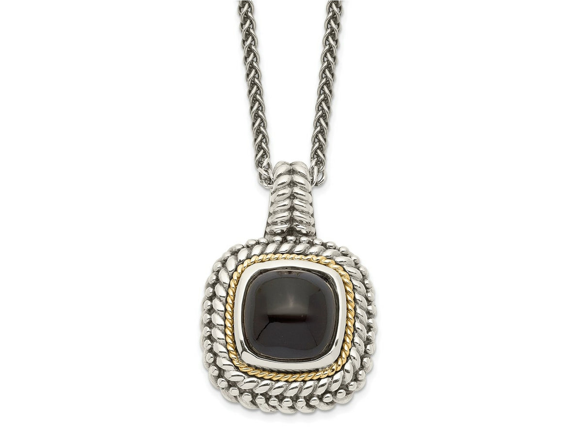 FJC Finejewelers Sterling Silver with 14kt Accent Antiqued Cabochon Onyx Necklace 18 Inches x 20 mm