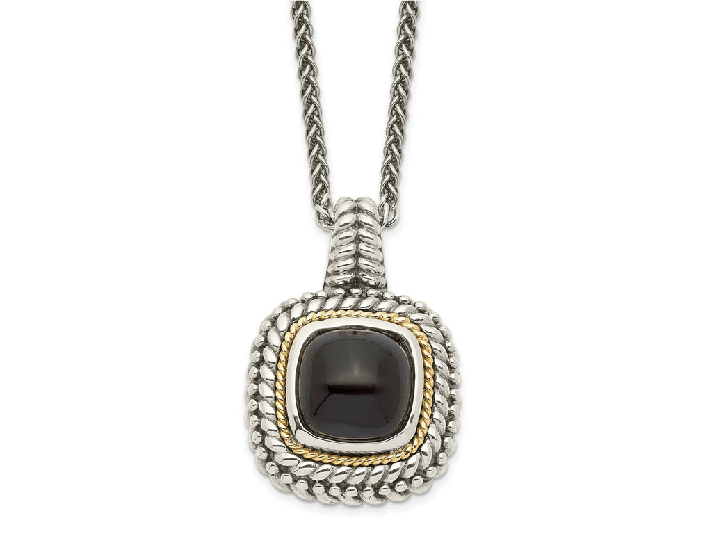 FJC Finejewelers Sterling Silver with 14kt Accent Antiqued Cabochon Onyx Necklace 18 Inches x 20 mm