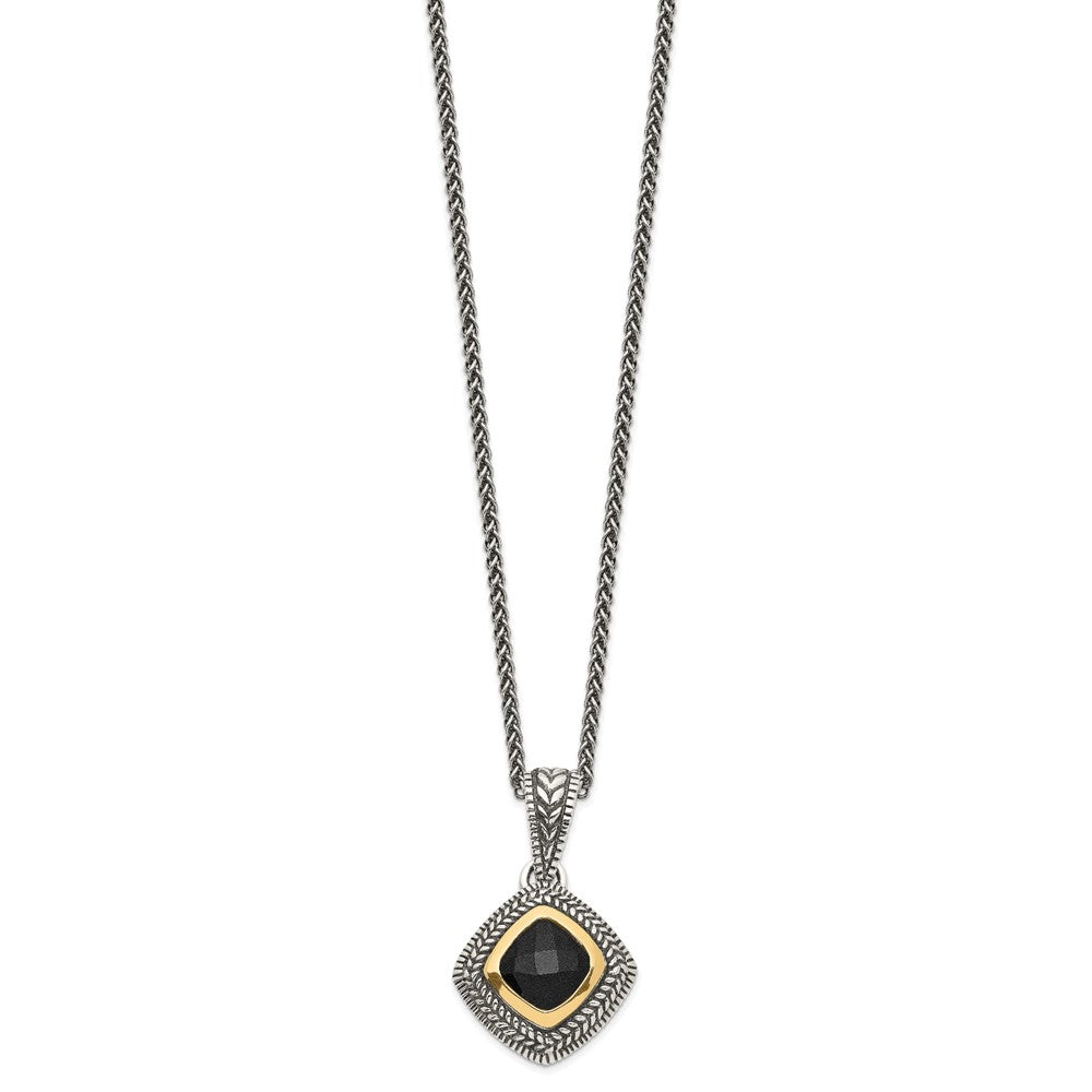 FJC Finejewelers Sterling Silver with 14kt Accent Antiqued with Black Onyx Necklace 18 Inches x 19 mm
