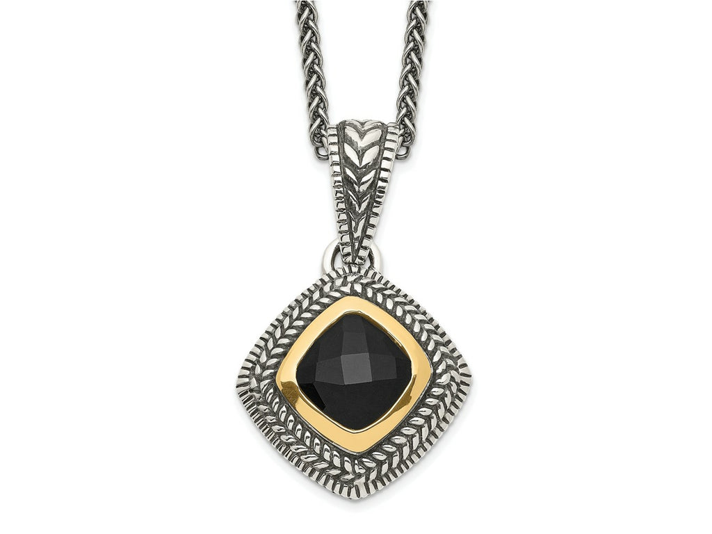 FJC Finejewelers Sterling Silver with 14kt Accent Antiqued with Black Onyx Necklace 18 Inches x 19 mm