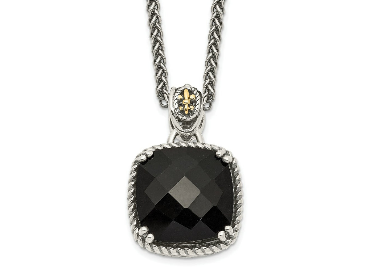 FJC Finejewelers Sterling Silver with 14kt Accent Antiqued with Onyx Necklace 18 Inches x 15 mm