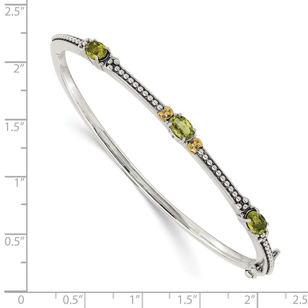 FJC Finejewelers Sterling Silver with 14kt Accent Antiqued with Peridot 3 Stone Bangle 3 mm