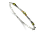 FJC Finejewelers Sterling Silver with 14kt Accent Antiqued with Peridot 3 Stone Bangle 3 mm