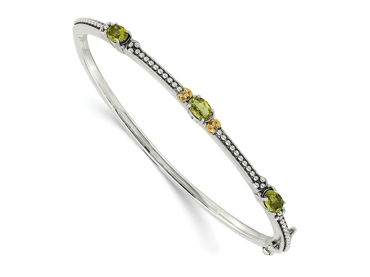 FJC Finejewelers Sterling Silver with 14kt Accent Antiqued with Peridot 3 Stone Bangle 3 mm