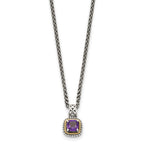 FJC Finejewelers Sterling Silver with 14kt Accent Antiqued with Amethyst Necklace 18 Inches x 12 mm