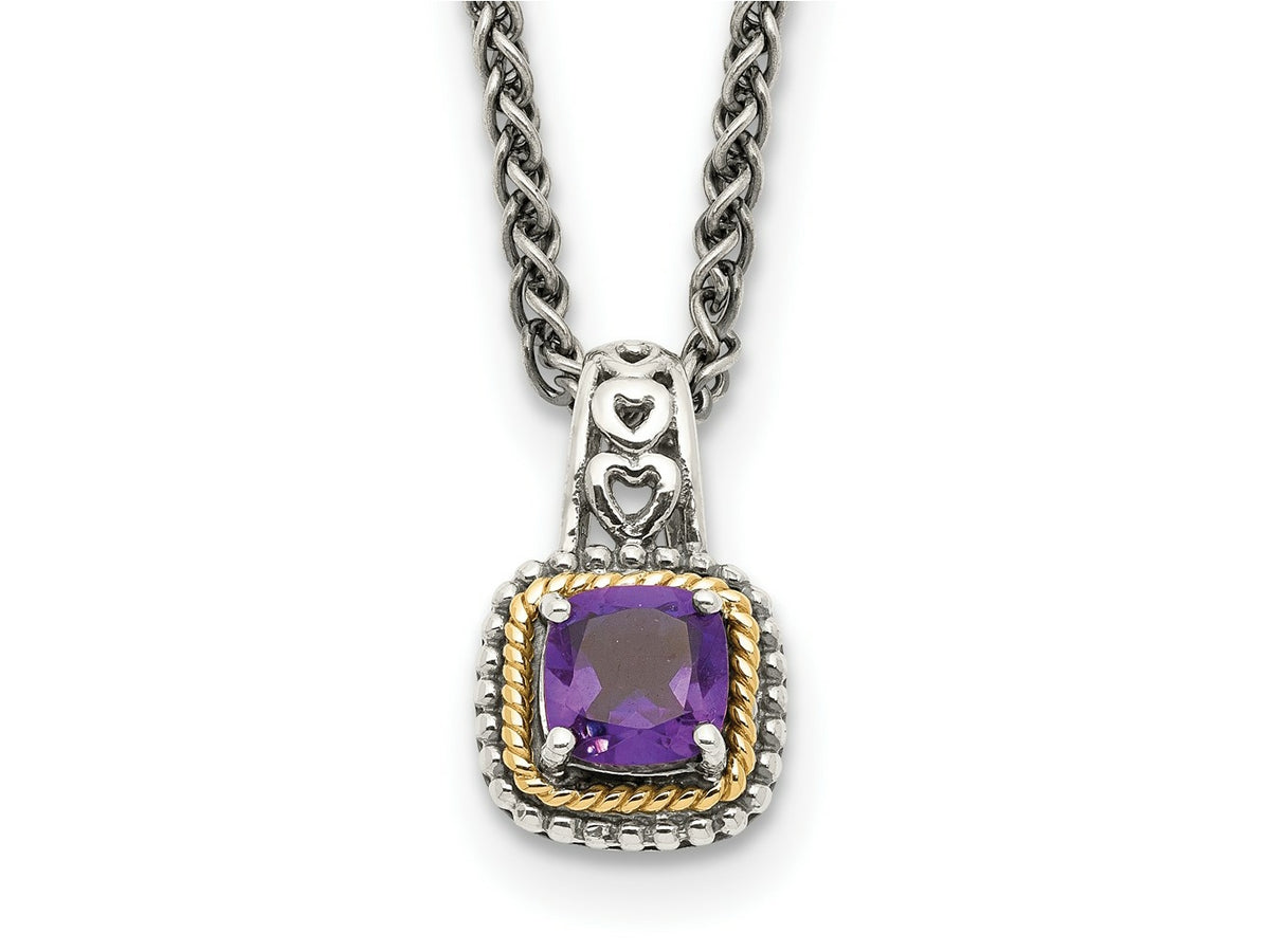 FJC Finejewelers Sterling Silver with 14kt Accent Antiqued with Amethyst Necklace 18 Inches x 12 mm