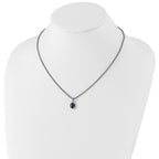 FJC Finejewelers Sterling Silver with 14kt Accent Antiqued with Amethyst Oval Necklace 18 Inches x 10 mm