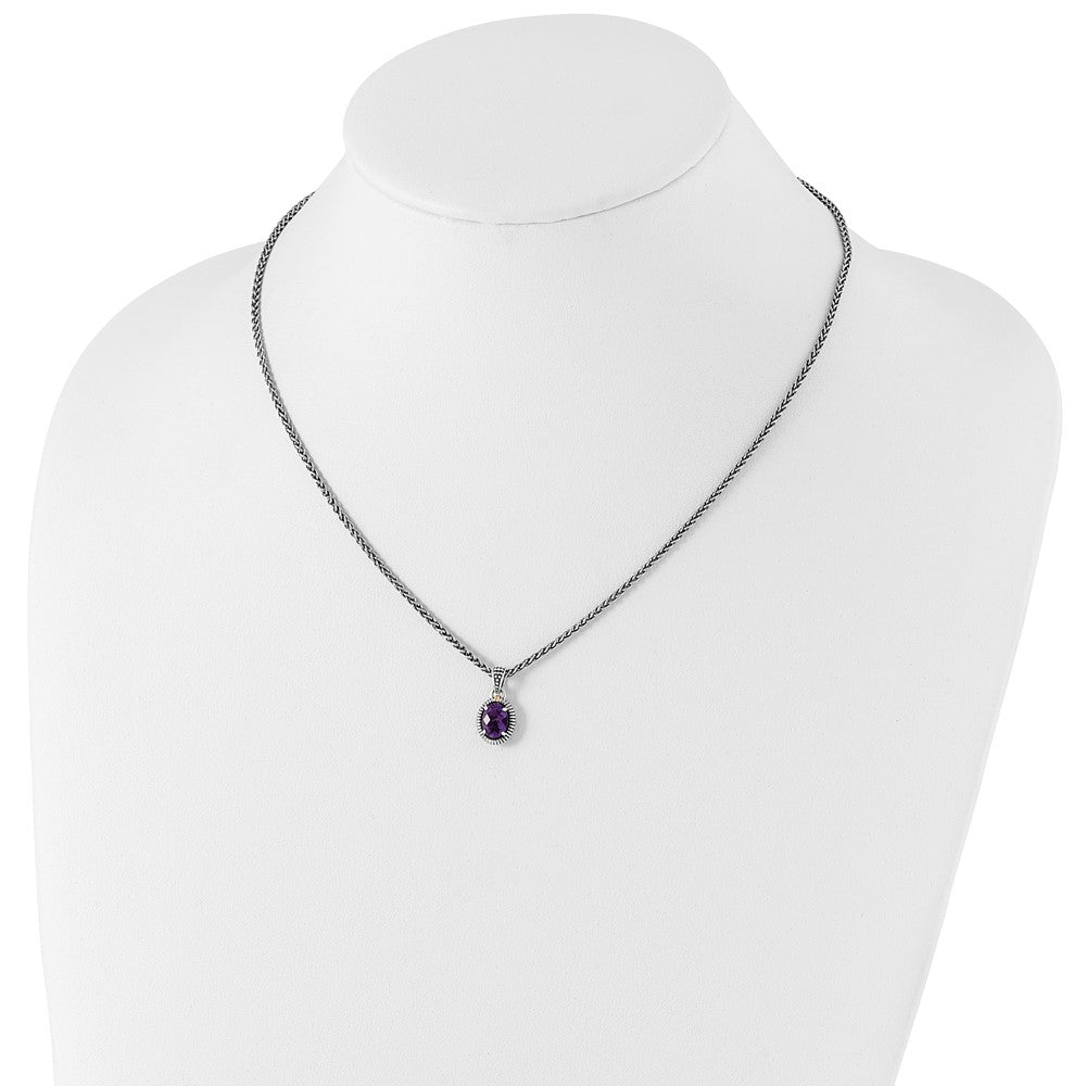 FJC Finejewelers Sterling Silver with 14kt Accent Antiqued with Amethyst Oval Necklace 18 Inches x 10 mm