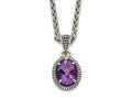 FJC Finejewelers Sterling Silver with 14kt Accent Antiqued with Amethyst Oval Necklace 18 Inches x 10 mm