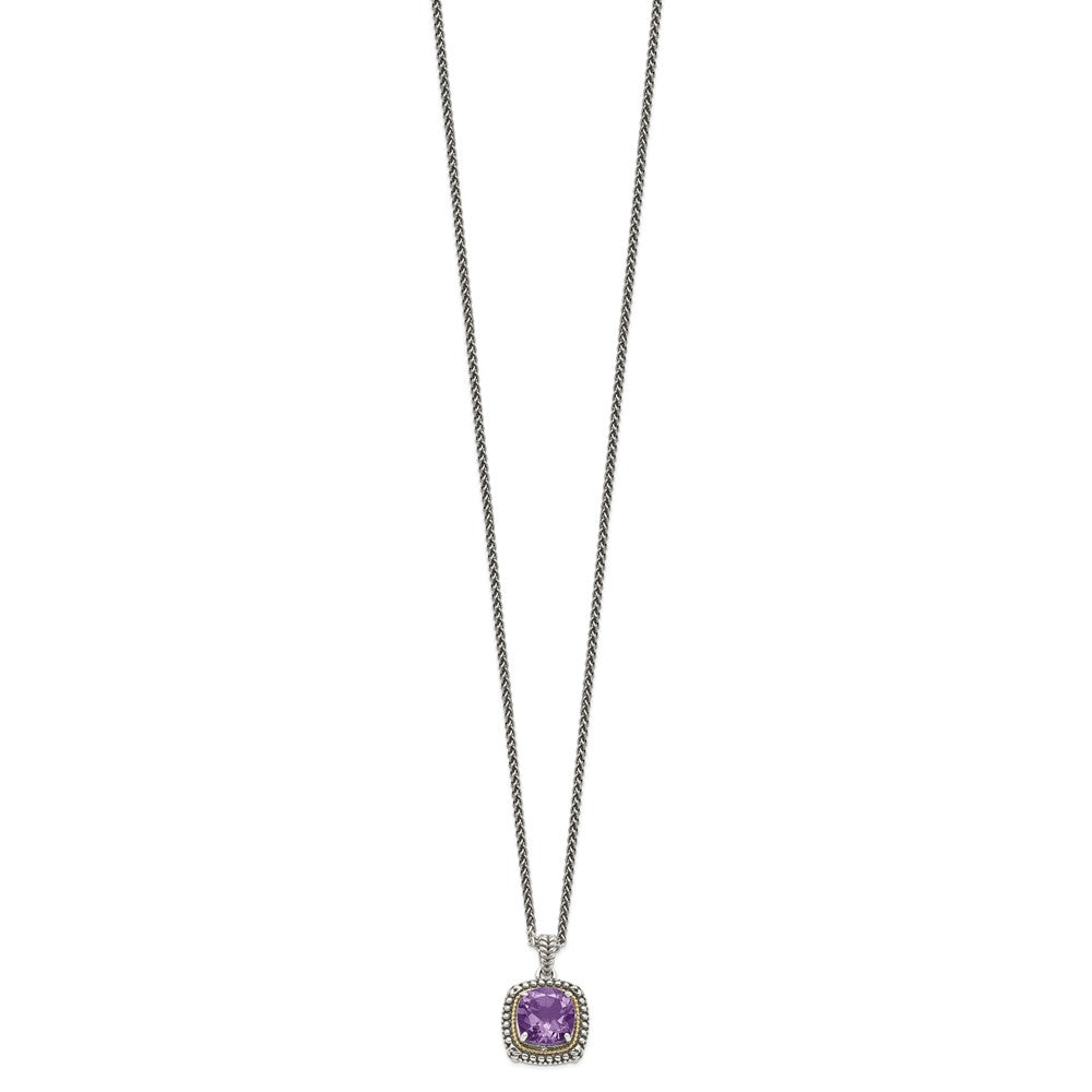 FJC Finejewelers Sterling Silver with 14kt Accent Spiga Antiqued with Amethyst Necklace 18 Inches x 16 mm