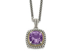 FJC Finejewelers Sterling Silver with 14kt Accent Spiga Antiqued with Amethyst Necklace 18 Inches x 16 mm