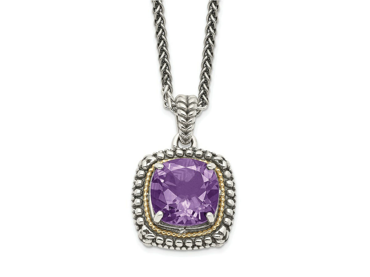 FJC Finejewelers Sterling Silver with 14kt Accent Spiga Antiqued with Amethyst Necklace 18 Inches x 16 mm
