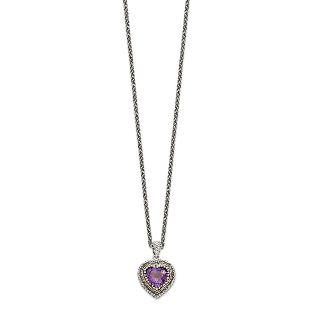 FJC Finejewelers Sterling Silver with 14kt Accent Spiga Amethyst Heart Necklace 18 Inches x 17 mm
