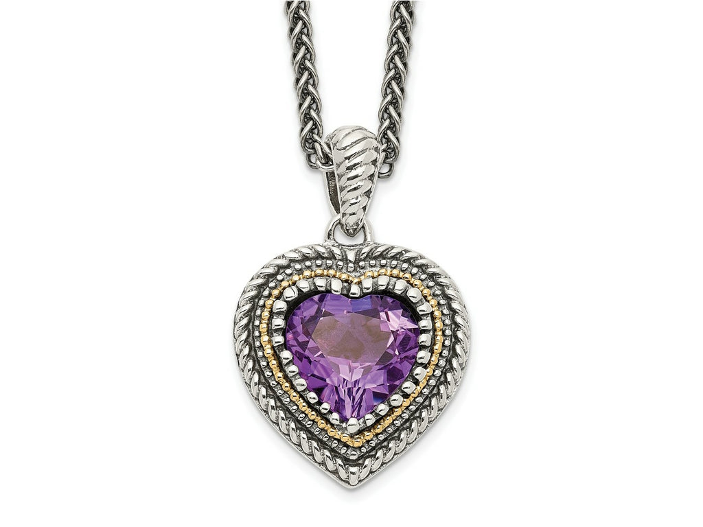 FJC Finejewelers Sterling Silver with 14kt Accent Spiga Amethyst Heart Necklace 18 Inches x 17 mm