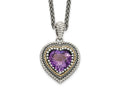 FJC Finejewelers Sterling Silver with 14kt Accent Spiga Amethyst Heart Necklace 18 Inches x 17 mm