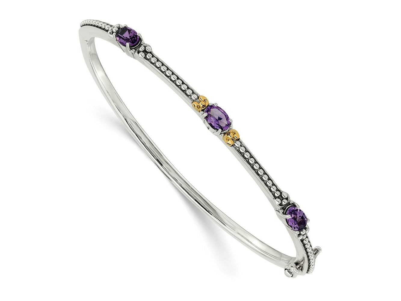 FJC Finejewelers Sterling Silver with 14kt Accent Antiqued with Amethyst Hinged Bangle 7.25 Inches x 7 mm