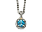 FJC Finejewelers Sterling Silver with 14kt Accent Antiqued with Blue Topaz Necklace 18 Inches x 11 mm