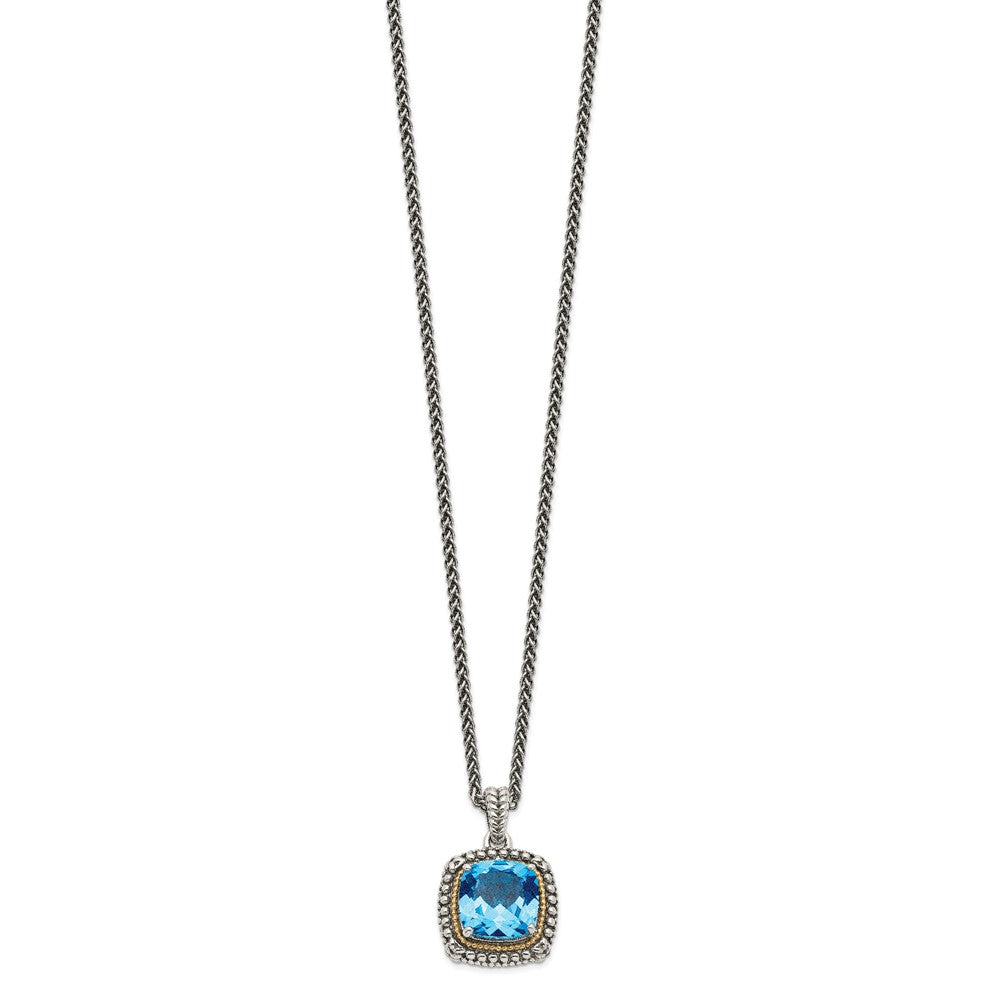 FJC Finejewelers Sterling Silver with 14kt Accent Antiqued Swiss Blue Topaz Necklace 18 Inches x 17 mm