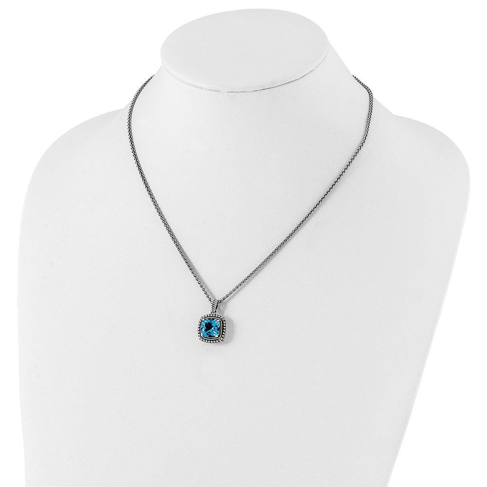 FJC Finejewelers Sterling Silver with 14kt Accent Antiqued Swiss Blue Topaz Necklace 18 Inches x 17 mm